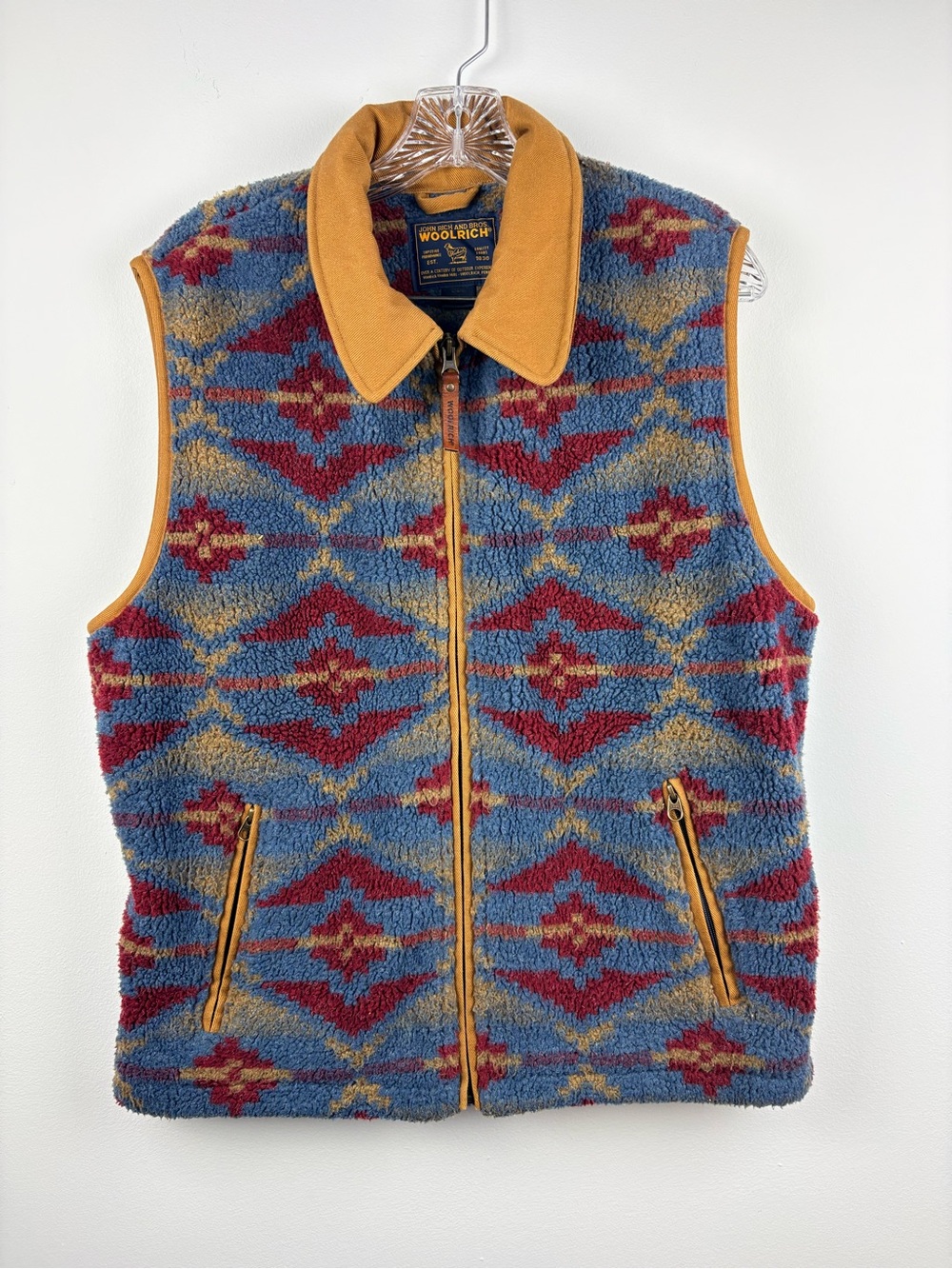Woolrich Aztec Southwestern Blue & Red Patterned Fleece Collared Vest Women’s L